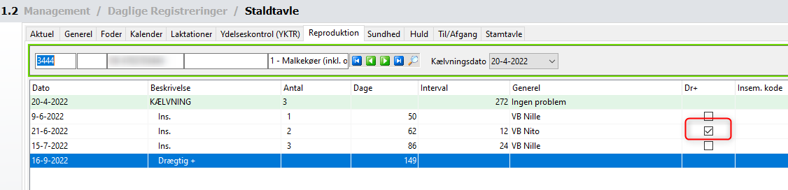 previous insemination DA 2